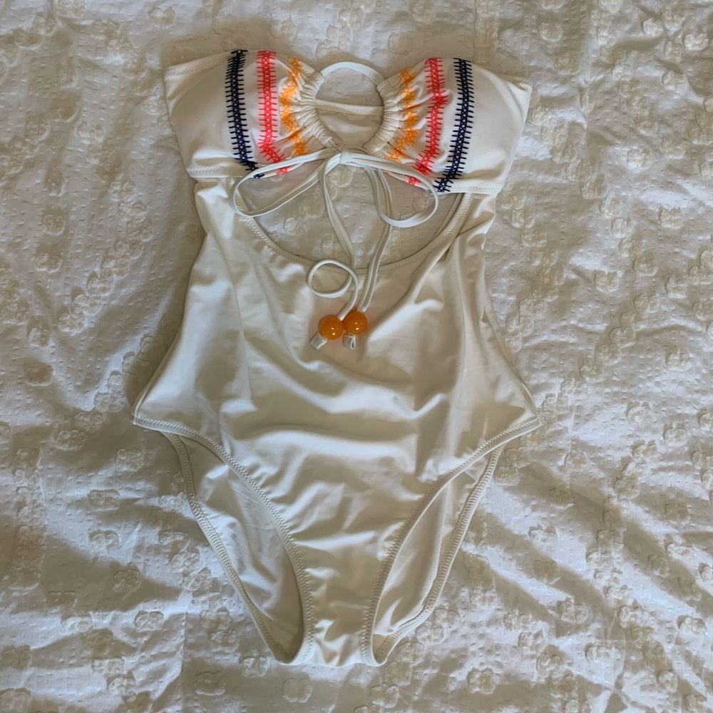 White Strapless Tie Front One Piece Swimsuit
